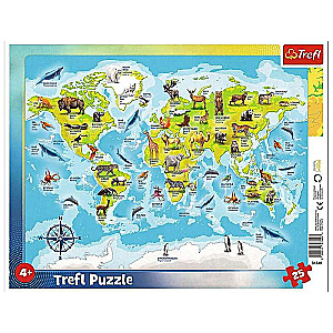 Пазл 25 Trefl: World map with animals