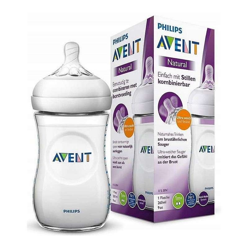 Philips Avent Natural бутылочка 260 ml, соска с медленным потоком, 1m+