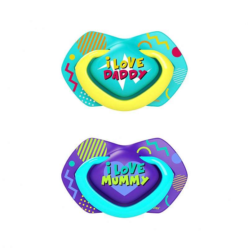 CANPOL BABIES Силиконовая латексная пустышка ,симметричная NEON LOVE, 6-18m, 2шт.,