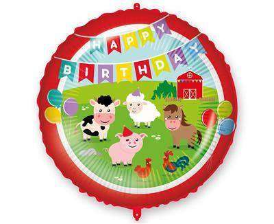 Фольгированный шар 18/46см. Happy Birthday Farmyard