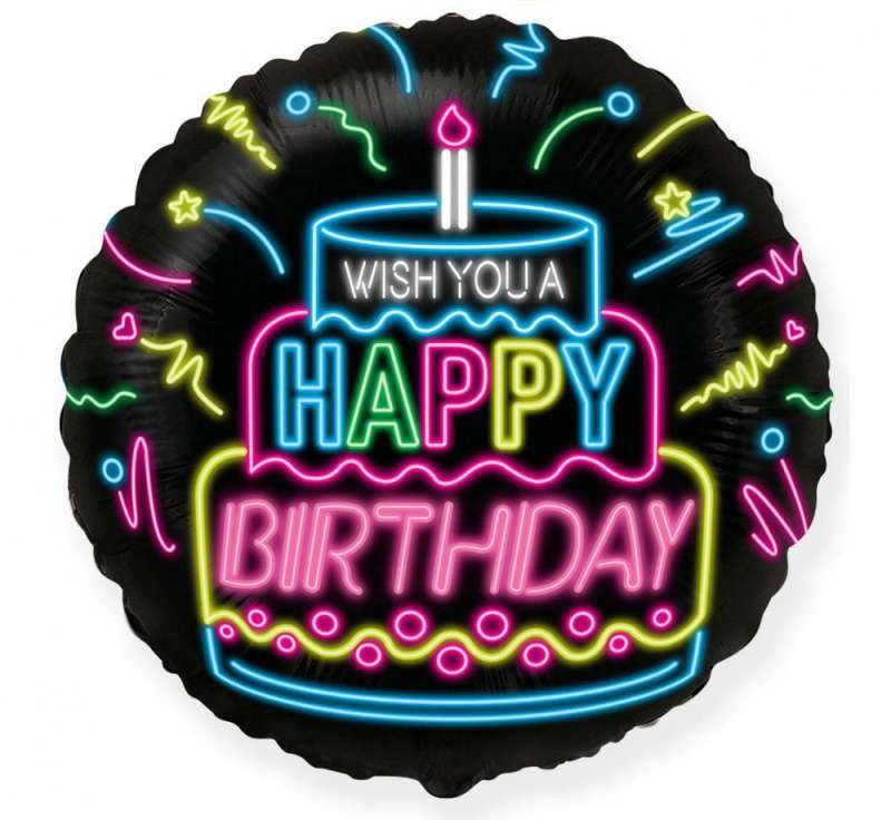 Фольгированный шар Happy Birthday NEON, packed, FX, 18