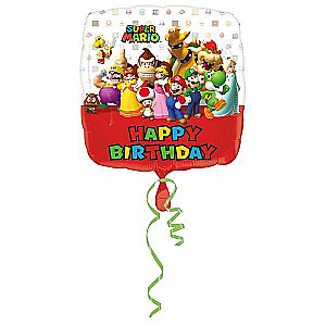 Фольгированный шар Standard Mario Bros Happy Birthday, Square S60 Packaged 43 см