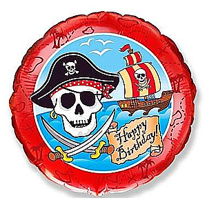 Фольгированный шар 18/46см круглый FX Pirate Happy Birthday