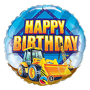 Фольгированный шар 18/46см круглый Happy Birthdday Excavator