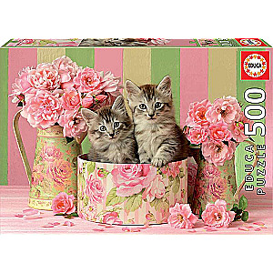 Puzzle EDUCA с клеем Kittens With Roses, 500 деталей