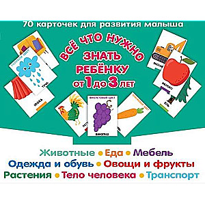 Набор карточек Всё, что нужно знать ребёнку от 1 до 3 лет. Растения, Животные, Еда, Мебель, Одежда и