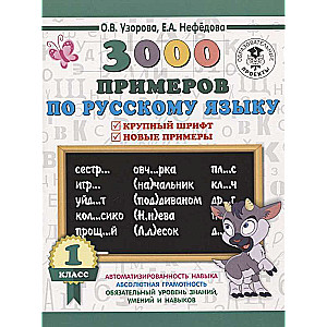 3000 примеров по русскому языку. 1 класс. Крупный шрифт. Новые примеры. Автомотизированность навыка