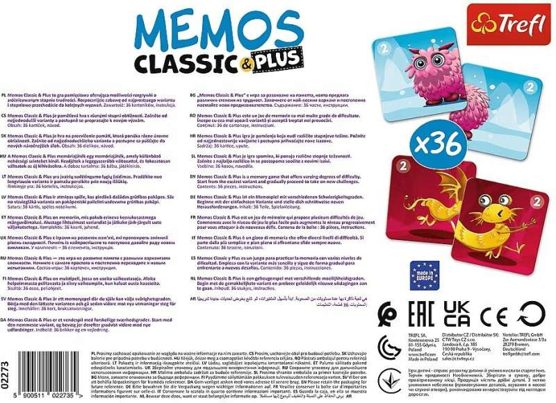 Настольная игра - Memos classic plus. Милые монстры