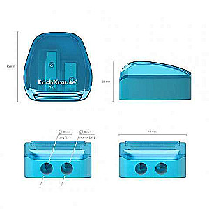 Пластиковая точилка ErichKrause Duo, два отверстия с контейнером, цвет корпуса ассорти