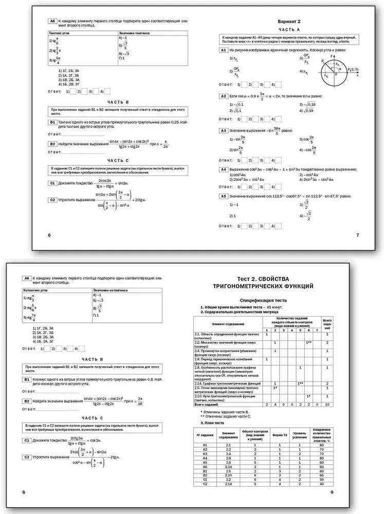 Algebra und die Anfänge der Analysis. 10-11 Klassen. Probandentests