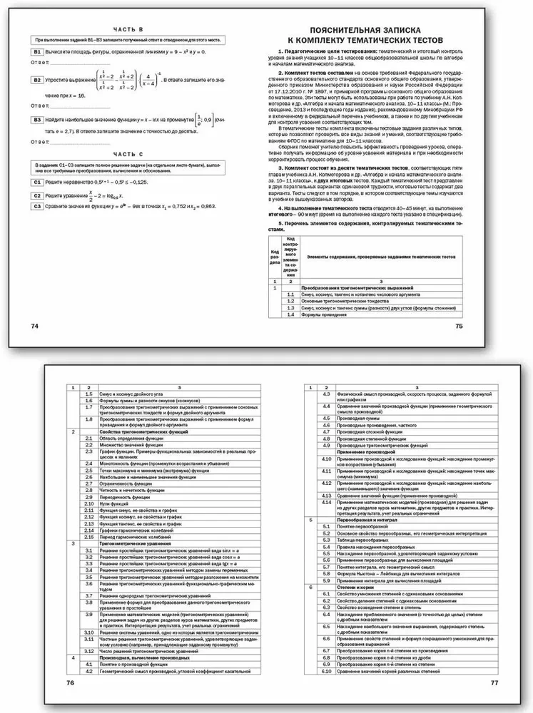 Algebra und die Anfänge der Analysis. 10-11 Klassen. Probandentests