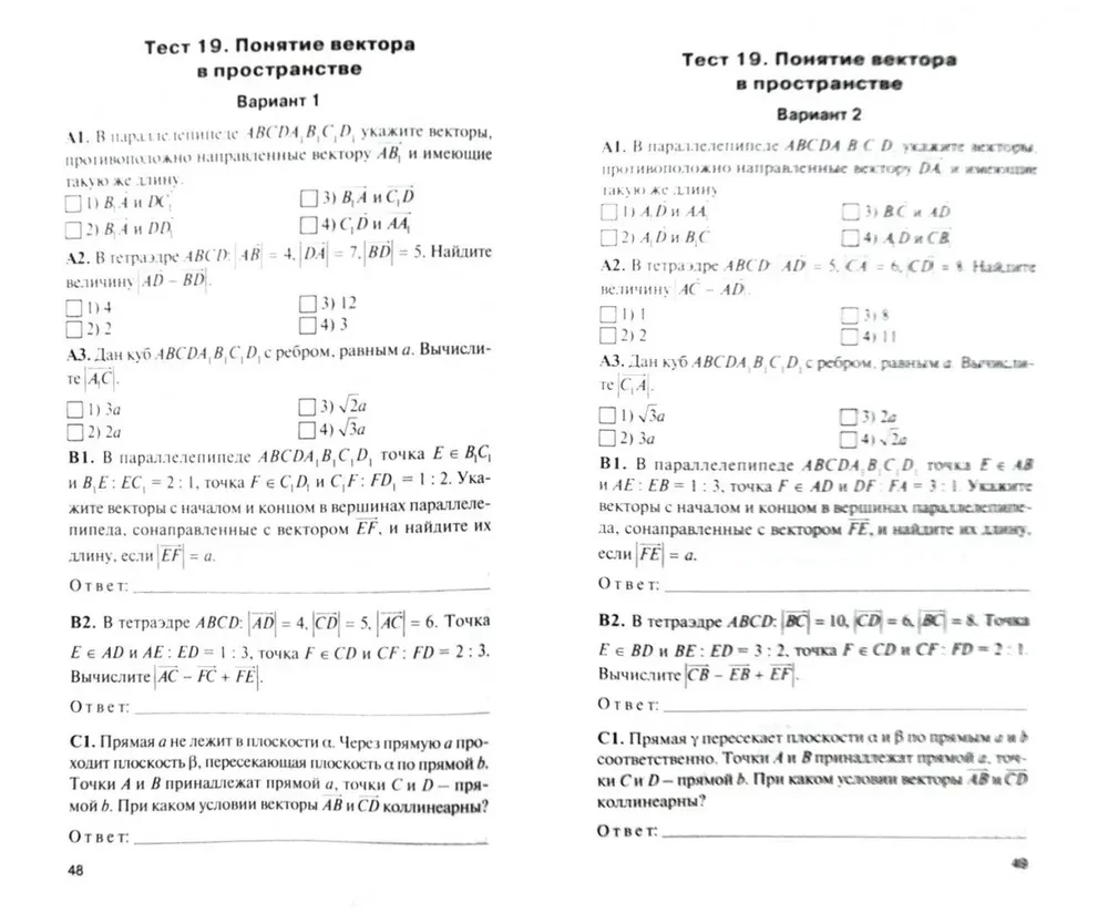 Geometrie. 10. Klasse. Testmaterialien