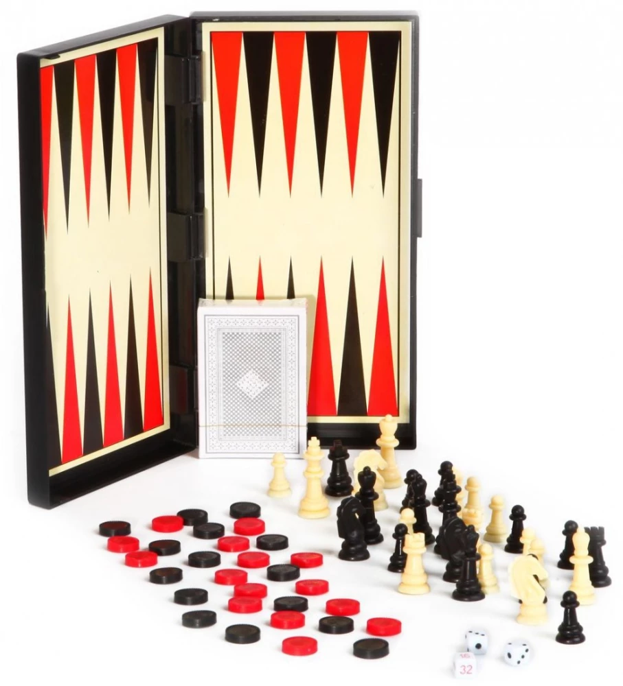 Spiele 4 in 1 Dame. Schach. Backgammon. Karten“