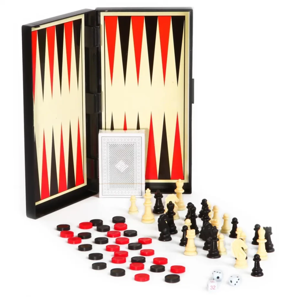 Spiele 4 in 1 Dame. Schach. Backgammon. Karten“