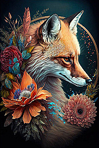 Malen nach Zahlen auf schwarzer Leinwand (mit Blattgold) 50 x 40 cm Fuchs in Blumen“