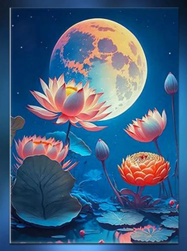 Malen nach Zahlen mit Leuchtfarbe Moon Lotus“, 40x50 cm