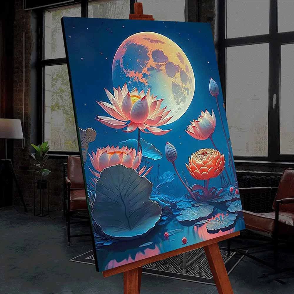 Malen nach Zahlen mit Leuchtfarbe Moon Lotus“, 40x50 cm