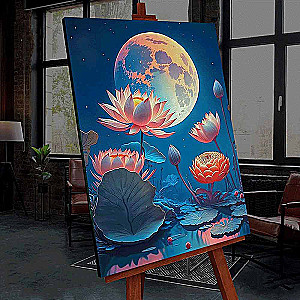 Malen nach Zahlen mit Leuchtfarbe Moon Lotus“, 40x50 cm