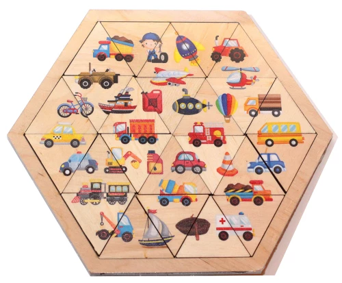 Holzpuzzle Transport“ Sechseck