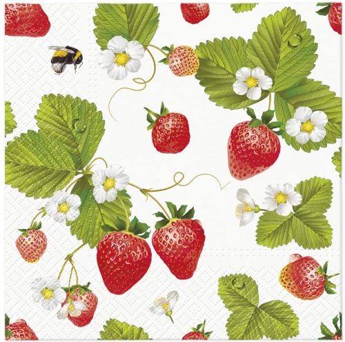 Салфетки Strawberries bees, 33x33 см, 20 штук