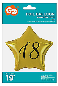 Фольгированный шар 19"/ 48 см. Золотая звезда 18