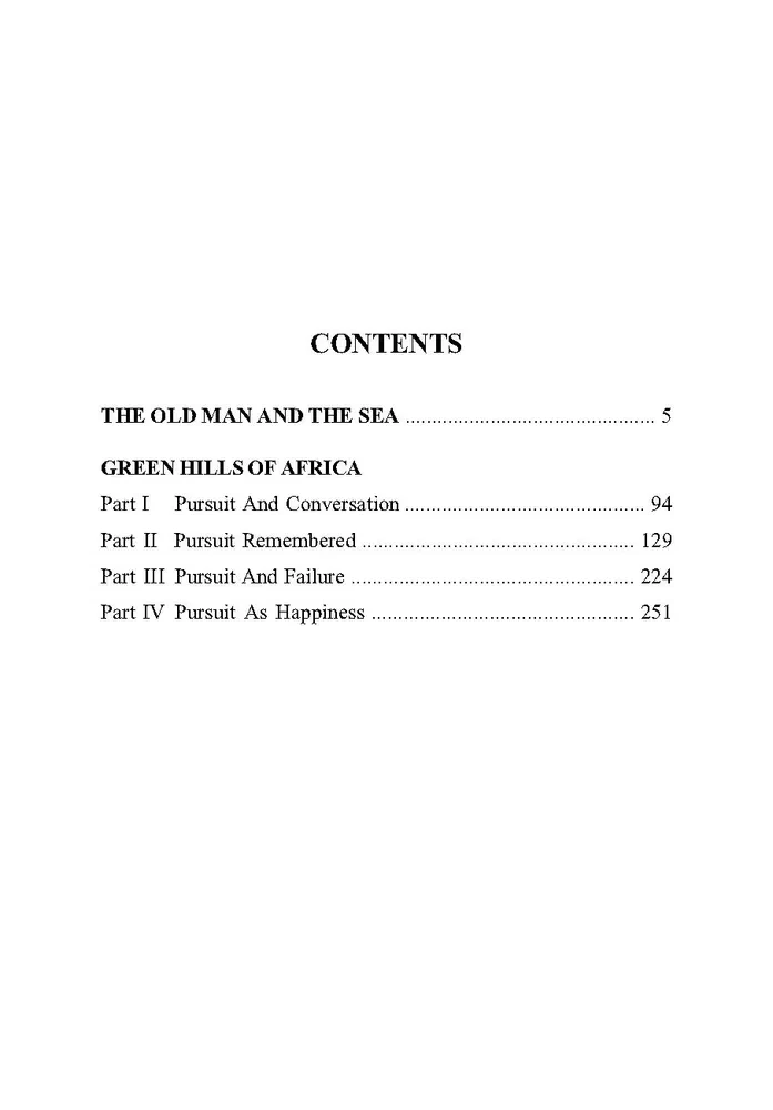 Der alte Mann und das Meer. Grüne Hügel Afrikas. Buch zum Lesen in englischer Sprache