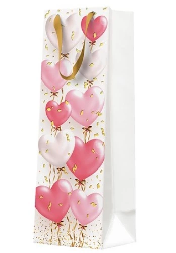 Geschenktüte - Herzballons Rose (12x37x10)