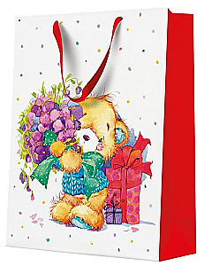 Geschenktüte - Teddybär mit Blumen (30x41x12)