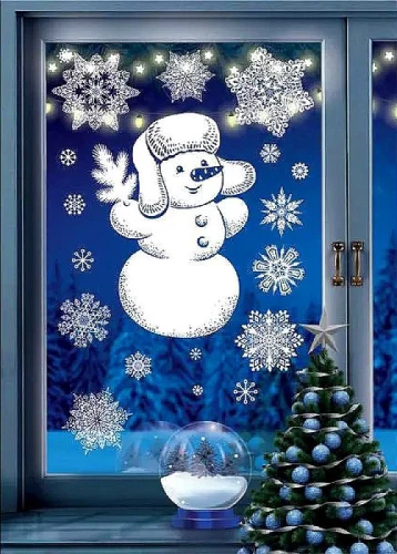 Neue Fensteraufkleber - Schneemann mit Schneeflocken