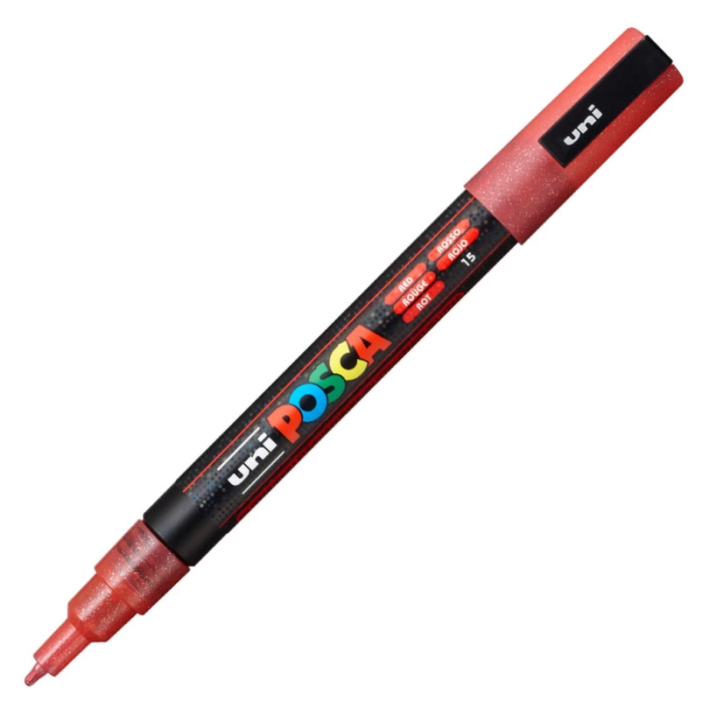 Posca pc-3ml Marker, rot mit Glitzer, 0.9 - 1.3 mm, kugelförmige Spitze