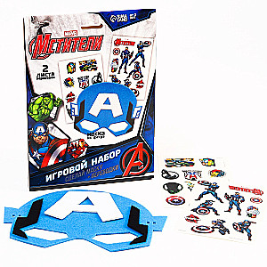 Set von Kindertattoos + Superheldenmaske - Die Rächer. Captain America, mache eine Maske + MARVEL Transfers