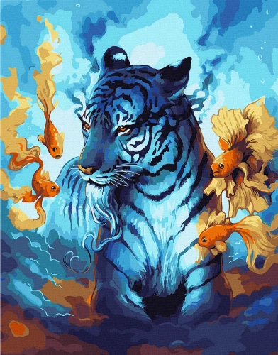 Bild nach Zahlen - Bunte Leinwand. Fantasy-Tiger