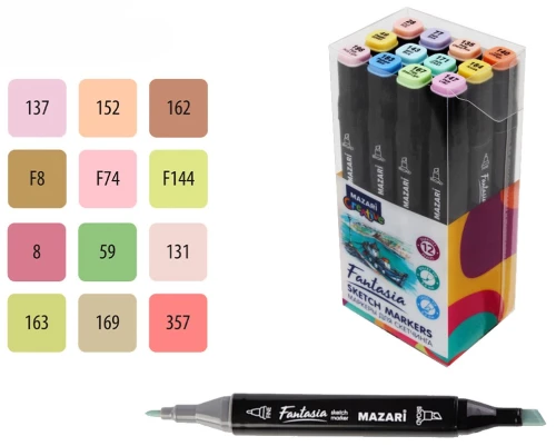 Marker-Set zum Sketchen - Fantasia, 12 Farben, Pastellfarben