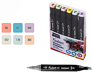 Doppelseitiger Skizzenmarker-Set - Fantasia, 6 Farben, Pastellfarben